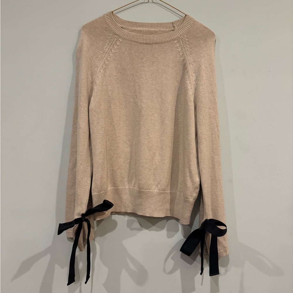 J. Crew Cream Sweater with Black Ribbon Accents